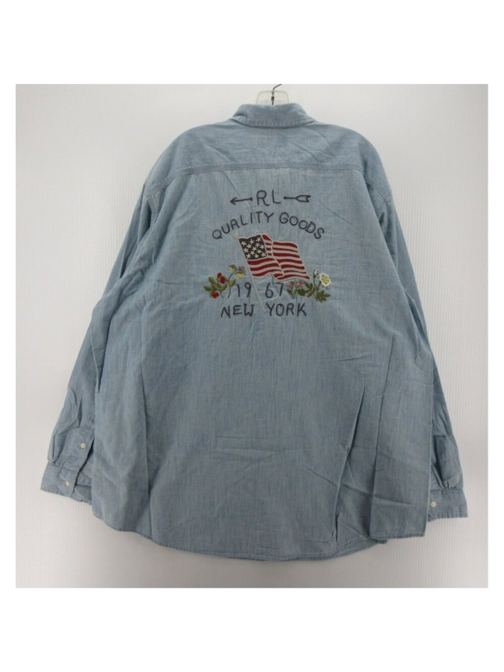 Polo Ralph Lauren Shirt 2XB Big Chambray USA Flag Embroidered RL 67